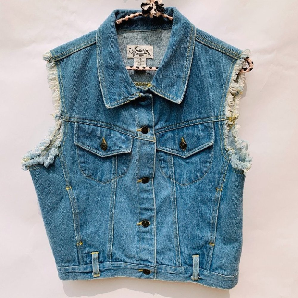 Vintage Wash Julianna Denim Vest Raw Sleeve M